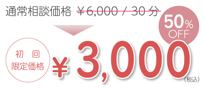 初回限定価格 通常価格から50％ 30分3,000円